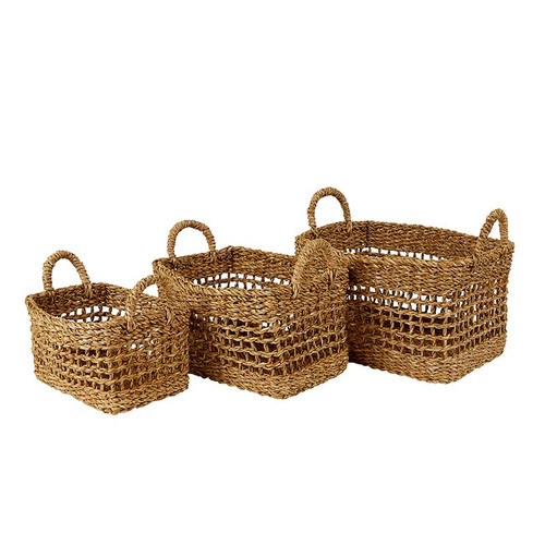 Sea Grass Basket Set - Kitchen Storage with Handles