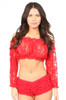 Shop Daisy Corsets Lingerie & Outerwear Corsetry-Plus Size Red Sheer Lace Long Sleeve Peasant Top