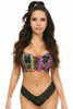 Shop Daisy Corsets Lingerie & Outerwear Corsetry-Lavish Rainbow PVC Glitter & Fishnet Lace-Up Short Bustier Top