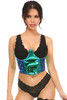 Shop Daisy Corsets Lingerie & Outerwear Corsetry-Lavish Teal/Blue Holo Open Cup UnderWire Waist Cincher