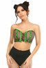 Shop Daisy Corsets Lingerie & Outerwear Corsetry-Lavish Green Holo & Fishnet Lace-Up Short Bustier Top