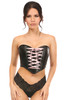 Shop Daisy Corsets Lingerie & Outerwear Corsetry-Lavish Black Faux Leather With Pink Lace-Up Bustier