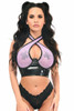 Shop Daisy Corsets Lingerie & Outerwear Corsetry-Lavish Light Purple/Black Vinyl & Fishnet Halter Top UnderWire Cincher