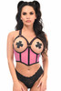 Shop Daisy Corsets Lingerie & Outerwear Corsetry-Lavish Pink UnderWire Open Cup Mesh Cincher With Criss Cross Back