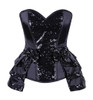 Shop Daisy Corsets Lingerie & Outerwear Corsetry-Top Drawer Black Satin & Sequin Steel Boned Corset With Removable Snap Skirt