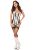 Shop Daisy Corsets Lingerie & Outerwear Corsetry-Top Drawer Silver Holo & Black Fishnet Steel Boned OverBust Corset
