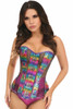 Shop Daisy Corsets Lingerie & Outerwear Corsetry-Top Drawer Rainbow Glitter PVC & Black Fishnet Steel Boned OverBust Corset