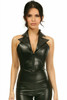 Shop Daisy Corsets Lingerie & Outerwear Corsetry-Top Drawer Black Faux Leather Steel Boned Collared Bustier Top