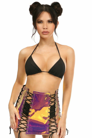 Shop Daisy Corsets Lingerie & Outerwear Corsetry-Rainbow Gold Holo Lace-Up Skirt