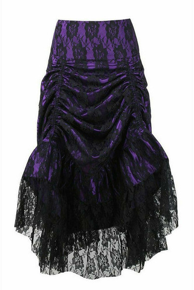 Shop Daisy Corsets Lingerie & Outerwear Corsetry-Purple With Black Lace Overlay Ruched Bustle Skirt