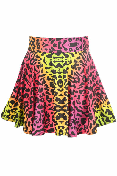 Shop Daisy Corsets Lingerie & Outerwear Corsetry-Rainbow Leopard Print Stretch Lycra Skirt