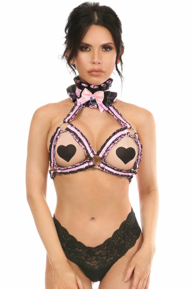 Shop Daisy Corsets Lingerie & Outerwear Corsetry-Light Pink/Black Lace Triangle Top Harness