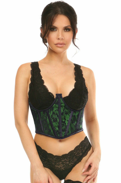 Shop Daisy Corsets Lingerie & Outerwear Corsetry-Lavish Green With Black Lace Overlay Open Cup Waist Cincher