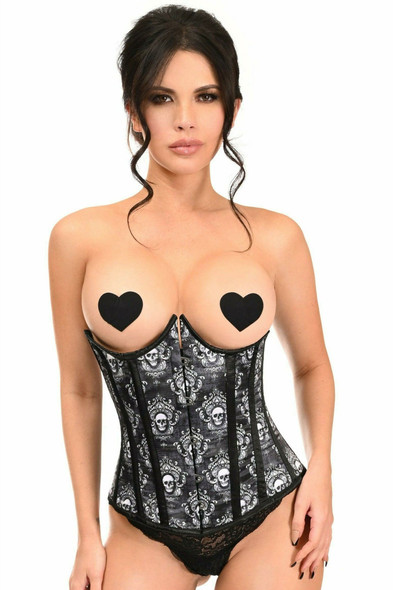 Shop Daisy Corsets Lingerie & Outerwear Corsetry-Lavish Black Skull Print UnderWire Open Cup UnderBust Corset