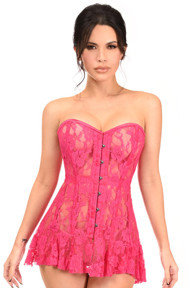 Shop Daisy Corsets Lingerie & Outerwear Corsetry-Lavish Fuchsia Sheer Lace Corset Dress