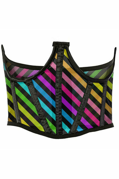 Shop Daisy Corsets Lingerie & Outerwear Corsetry-Lavish Rainbow Stripes Print Mesh Open Cup Waist Cincher