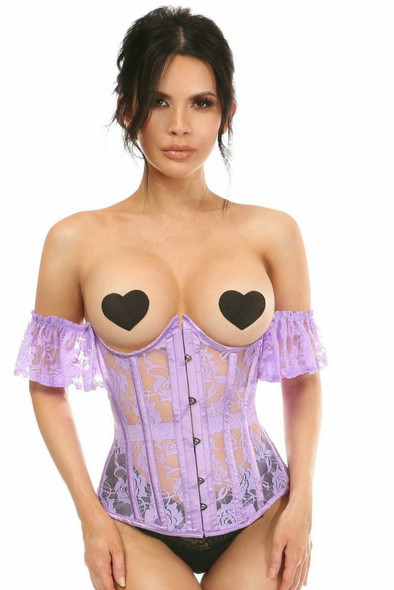 Shop Daisy Corsets Lingerie & Outerwear Corsetry-Lavish Sheer Lavender Lace UnderBust UnderWire Corset With Ruffle Sleeve