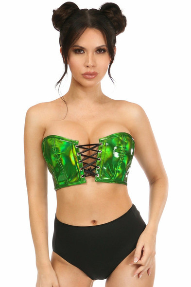 Shop Daisy Corsets Lingerie & Outerwear Corsetry-Lavish Green Holo Lace-Up Bustier Top