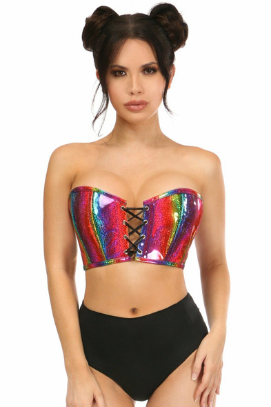 Shop Daisy Corsets Lingerie & Outerwear Corsetry-Lavish Rainbow Glitter PVC Lace-Up Bustier Top