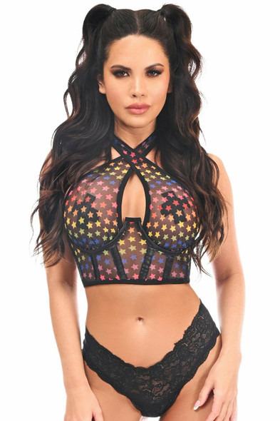 Shop Daisy Corsets Lingerie & Outerwear Corsetry-Lavish Rainbow Stars Mesh UnderWire Cincher With Built In Halter Top