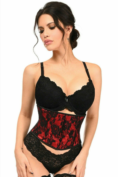 Shop Daisy Corsets Lingerie & Outerwear Corsetry-Lavish Red With Black Lace Overlay Mini Cincher