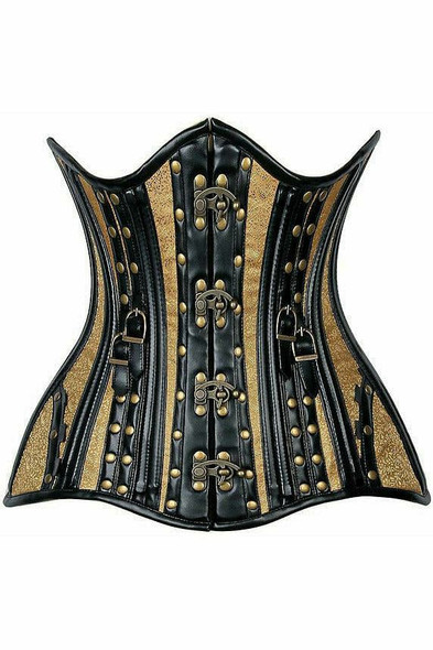 Shop Daisy Corsets Lingerie & Outerwear Corsetry-Top Drawer Faux Leather & Gold Brocade Steel Boned UnderBust Corset