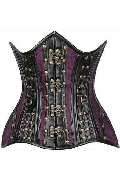 Shop Daisy Corsets Lingerie & Outerwear Corsetry-Top Drawer Faux Leather & Plum Brocade Steel Boned UnderBust Corset