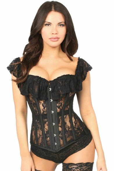 Shop Daisy Corsets Lingerie & Outerwear Corsetry-Top Drawer Black Sheer Lace Steel Boned Corset