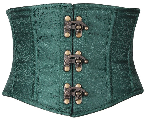 Shop Daisy Corsets Lingerie & Outerwear Corsetry-Top Drawer Dark Green Brocade Steel Boned Mini Cincher With Clasps