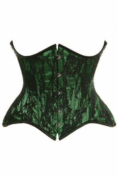 Shop Daisy Corsets Lingerie & Outerwear Corsetry-Top Drawer Green With Black Lace Double Steel Boned Curvy Cut Waist Cincher Corset