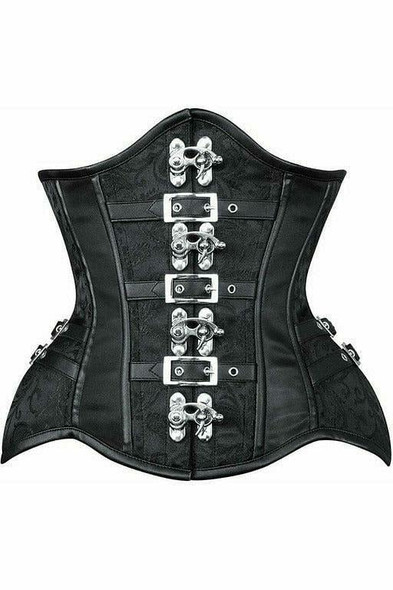 Shop Daisy Corsets Lingerie & Outerwear Corsetry-Top Drawer Black Brocade Steel Boned UnderBust Corset With Buckles