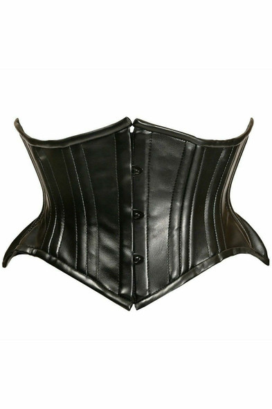 Shop Daisy Corsets Lingerie & Outerwear Corsetry-Top Drawer Black Faux Leather Double Steel Boned Curvy Cut Waist Cincher