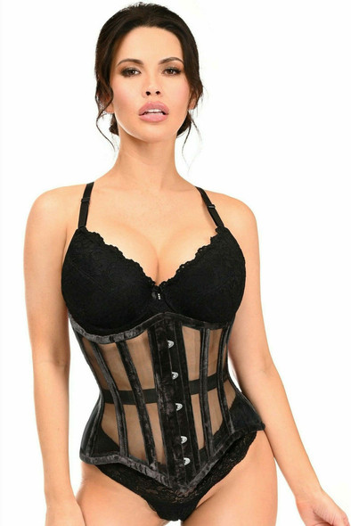 Shop Daisy Corsets Lingerie & Outerwear Corsetry-Top Drawer Black Velvet Steel Boned Waist Cincher Corset