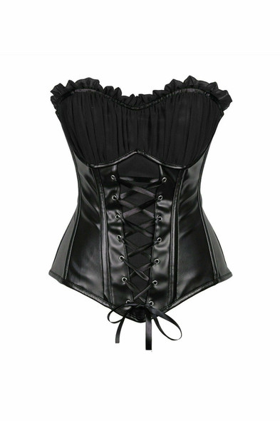 Shop Daisy Corsets Lingerie & Outerwear Corsetry-Top Drawer Black Faux Leather Lace-Up Steel Boned Corset