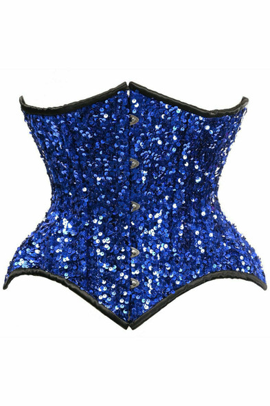 Shop Daisy Corsets Lingerie & Outerwear Corsetry-Top Drawer Blue Sequin Curvy Cut Waist Cincher Corset