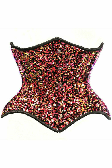 Shop Daisy Corsets Lingerie & Outerwear Corsetry-Top Drawer Multi Pink Sequin Curvy Cut Waist Cincher Corset