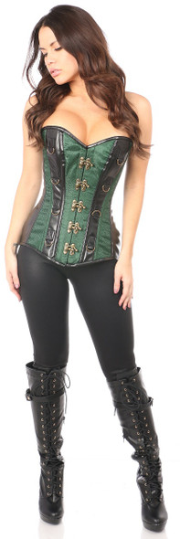 Shop Daisy Corsets Lingerie & Outerwear Corsetry-Top Drawer Dark Green Brocade & Faux Leather Steel Boned Corset
