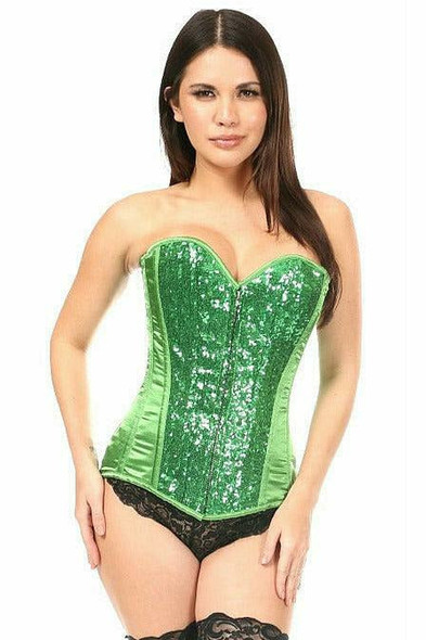 Shop Daisy Corsets Lingerie & Outerwear Corsetry-Top Drawer Green Sequin Steel Boned Corset
