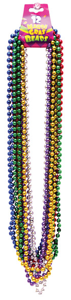 33" Beads 7.5mm Mardi Gras-Pack Of 12 Adult