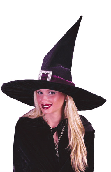Women's Witch Hat Black Pleated Velour
