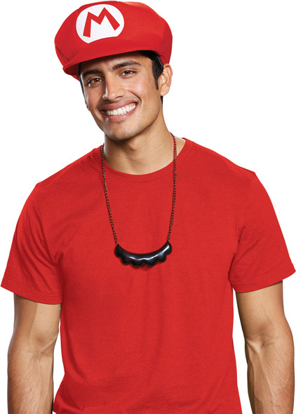 Men's New Mario Hat & Mustache Necklace-Adult