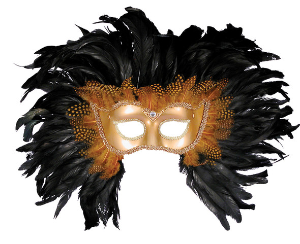 Women's Gold Half Mask With Feathers