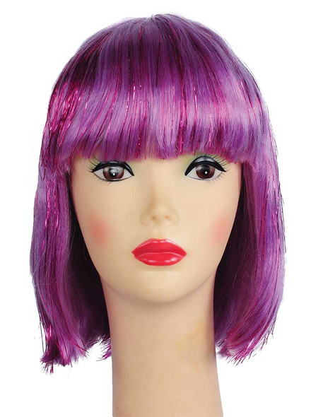 Women's Wig China Doll Bargain Purple With Purple Tinsel