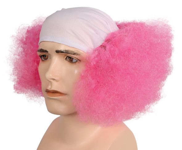 Men's Wig Bald Curly Clown Hot Pink White Front