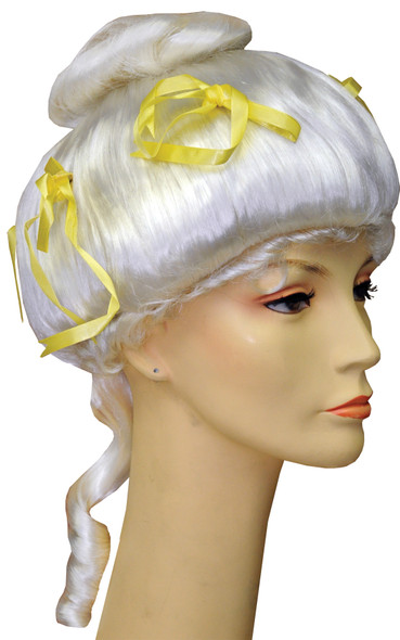 Women's Wig Colonial Lady Deluxe With Ribbons White