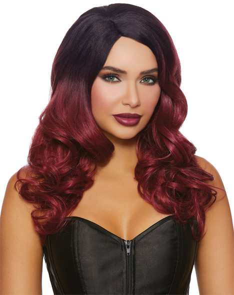 Women's Wig Long Wavy Black/Burgundy Ombre