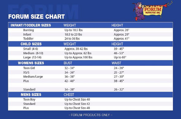 Forum Novelties Costumes Size Chart