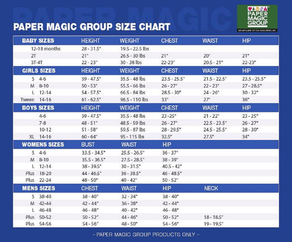 Paper Magic Costumes Size Chart