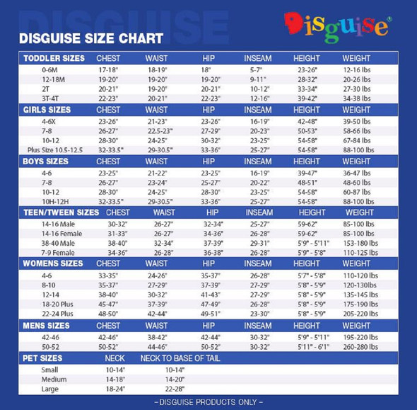 Disguise Costumes Size Chart