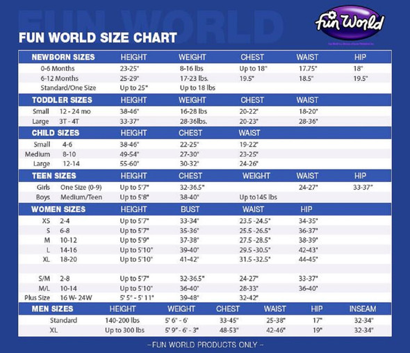 Fun World Costumes Size Chart